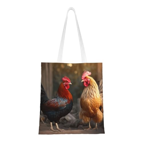 Tragetasche für Damen, Motiv: Hahn und Huhn, Segeltuch, Schultertasche mit Taschen, Einkaufstasche, niedlich, wiederverwendbar, Einkaufstasche von BYPPJGH