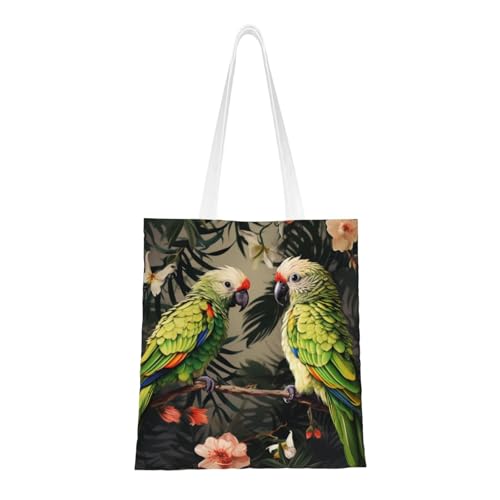 Tragetasche für Damen, Motiv: Papageien, Olivgrün, Segeltuch, Schultertaschen mit Taschen, Einkaufstasche, niedlich, wiederverwendbar, Einkaufstasche Tragetasche für Damen, Motiv: Papageien, Olivgrün, Segeltuch, Schultertaschen mit Taschen, Einkaufstasche, niedlich, wiederverwendbar, Einkaufstasche von BYPPJGH