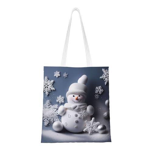 Tragetasche für Damen, Motiv: Schneemann, Sterne und Schneeflocken, Segeltuch, Schultertaschen mit Taschen, Einkaufstasche, niedlich, wiederverwendbar, Einkaufstasche Tragetasche für Damen, Motiv: Schneemann, Sterne und Schneeflocken, Segeltuch, Schultertaschen mit Taschen, Einkaufstasche, niedlich, wiederverwendbar, Einkaufstasche von BYPPJGH