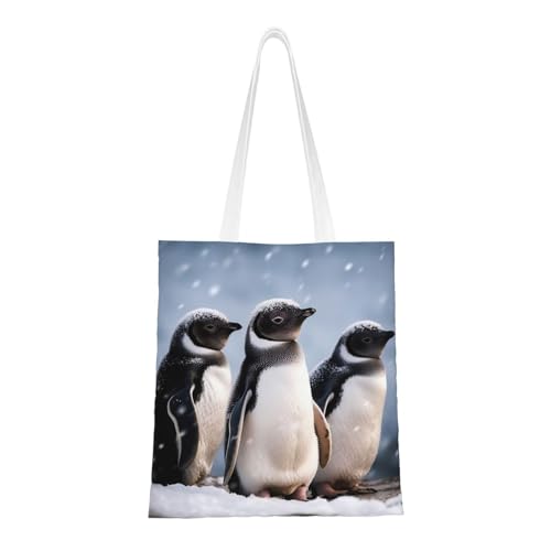 Tragetasche für Damen, Motiv: junge Pinguine mit Schnee, Segeltuch, Schultertasche mit Taschen, Einkaufstasche, niedlich, wiederverwendbar, Einkaufstasche von BYPPJGH