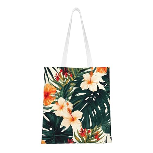 Tragetasche für Damen, Motiv: tropische Sommer, Hawaii-Blume, Palmblätter, Segeltuch, Schultertaschen mit Taschen, Einkaufstasche, niedlich, wiederverwendbar, Einkaufstasche Tragetasche für Damen, Motiv: tropische Sommer, Hawaii-Blume, Palmblätter, Segeltuch, Schultertaschen mit Taschen, Einkaufstasche, niedlich, wiederverwendbar, Einkaufstasche von BYPPJGH