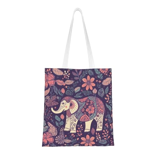 Tragetasche mit Blumen-Elefantenmotiv für Damen, Segeltuch, Schultertaschen mit Taschen, Einkaufstasche, niedlich, wiederverwendbar, Einkaufstasche Tragetasche mit Blumen-Elefantenmotiv für Damen, Segeltuch, Schultertaschen mit Taschen, Einkaufstasche, niedlich, wiederverwendbar, Einkaufstasche von BYPPJGH