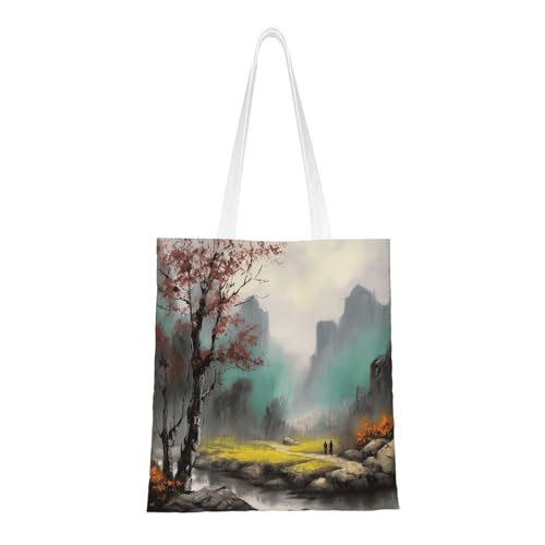 Tragetasche mit Landschaftsmalerei für Damen, Canvas-Schultertaschen mit Taschen, Einkaufstasche, niedliche, wiederverwendbare Einkaufstasche Tragetasche mit Landschaftsmalerei für Damen, Canvas-Schultertaschen mit Taschen, Einkaufstasche, niedliche, wiederverwendbare Einkaufstasche von BYPPJGH