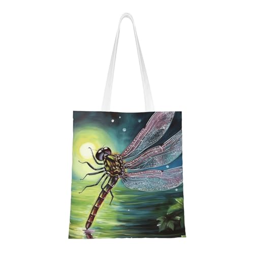Tragetasche mit Libellen-Malerei, für Damen, Segeltuch, Schultertaschen mit Taschen, Einkaufstasche, niedlich, wiederverwendbar, Einkaufstasche Tragetasche mit Libellen-Malerei, für Damen, Segeltuch, Schultertaschen mit Taschen, Einkaufstasche, niedlich, wiederverwendbar, Einkaufstasche von BYPPJGH