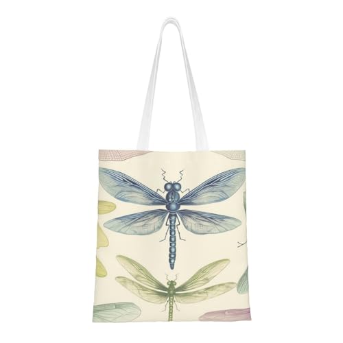 Tragetasche mit Libellen-Zeichnung für Damen, Segeltuch-Schultertasche mit Taschen, Einkaufstasche, niedlich, wiederverwendbar, Einkaufstasche von BYPPJGH
