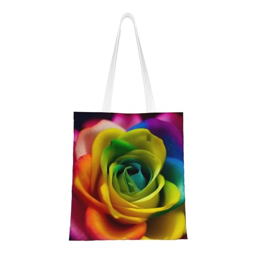 Tragetasche mit Regenbogen-Blumenmotiv für Damen, Segeltuch, Schultertaschen mit Taschen, Einkaufstasche, niedlich, wiederverwendbar, Einkaufstasche Tragetasche mit Regenbogen-Blumenmotiv für Damen, Segeltuch, Schultertaschen mit Taschen, Einkaufstasche, niedlich, wiederverwendbar, Einkaufstasche von BYPPJGH
