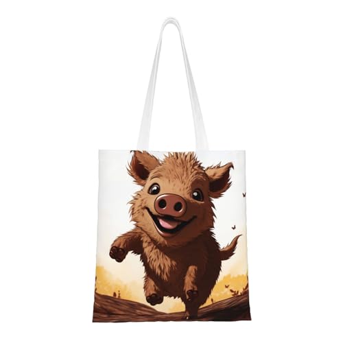 Tragetasche mit Springschwein-Animations-Motiv für Damen, Segeltuch, Schultertaschen mit Taschen, Einkaufstasche, niedliche, wiederverwendbare Einkaufstasche Tragetasche mit Springschwein-Animations-Motiv für Damen, Segeltuch, Schultertaschen mit Taschen, Einkaufstasche, niedliche, wiederverwendbare Einkaufstasche von BYPPJGH