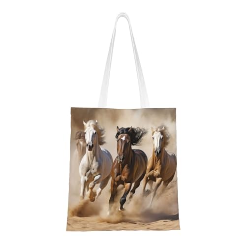 Tragetasche mit drei laufenden Pferden für Damen, Segeltuch, Schultertaschen mit Taschen, Einkaufstasche, niedlich, wiederverwendbar, Einkaufstasche Tragetasche mit drei laufenden Pferden für Damen, Segeltuch, Schultertaschen mit Taschen, Einkaufstasche, niedlich, wiederverwendbar, Einkaufstasche von BYPPJGH
