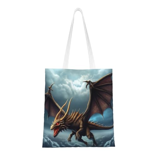 Tragetasche mit fliegendem Drachen für Damen, Segeltuch, Schultertaschen mit Taschen, Einkaufstasche, niedlich, wiederverwendbar, Einkaufstasche Tragetasche mit fliegendem Drachen für Damen, Segeltuch, Schultertaschen mit Taschen, Einkaufstasche, niedlich, wiederverwendbar, Einkaufstasche von BYPPJGH