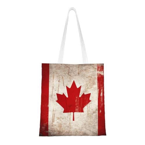 Tragetasche mit kanadischer Flagge im Retro-Stil für Damen, Segeltuch, Schultertaschen mit Taschen, Einkaufstasche, niedlich, wiederverwendbar, Einkaufstasche Tragetasche mit kanadischer Flagge im Retro-Stil für Damen, Segeltuch, Schultertaschen mit Taschen, Einkaufstasche, niedlich, wiederverwendbar, Einkaufstasche von BYPPJGH
