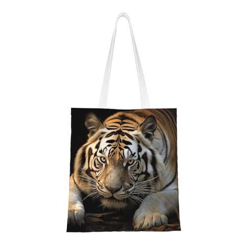 Tragetasche mit liegendem Tiger, für Damen, Canvas-Schultertaschen mit Taschen, Einkaufstasche, niedliche, wiederverwendbare Einkaufstasche Tragetasche mit liegendem Tiger, für Damen, Canvas-Schultertaschen mit Taschen, Einkaufstasche, niedliche, wiederverwendbare Einkaufstasche von BYPPJGH