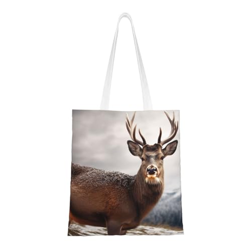 Tragetasche mit wilden Tieren, Hirsch, für Damen, Segeltuch, Schultertaschen mit Taschen, Einkaufstasche, niedlich, wiederverwendbar, Einkaufstasche Tragetasche mit wilden Tieren, Hirsch, für Damen, Segeltuch, Schultertaschen mit Taschen, Einkaufstasche, niedlich, wiederverwendbar, Einkaufstasche von BYPPJGH