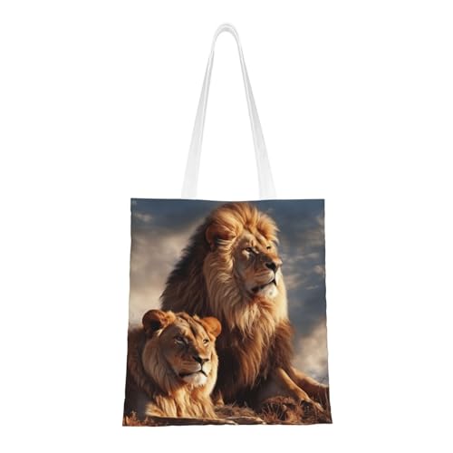 Two Lions Tragetasche für Damen, Segeltuch, Schultertaschen mit Taschen, Einkaufstasche, niedlich, wiederverwendbar, Einkaufstasche Two Lions Tragetasche für Damen, Segeltuch, Schultertaschen mit Taschen, Einkaufstasche, niedlich, wiederverwendbar, Einkaufstasche von BYPPJGH