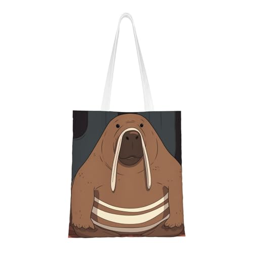 Walrus Tragetasche für Damen, Segeltuch, Schultertaschen mit Taschen, Einkaufstasche, niedlich, wiederverwendbar, Einkaufstasche Walrus Tragetasche für Damen, Segeltuch, Schultertaschen mit Taschen, Einkaufstasche, niedlich, wiederverwendbar, Einkaufstasche von BYPPJGH