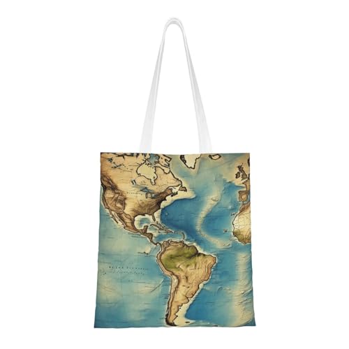 Weltkarte-Tragetasche für Damen, Segeltuch-Schultertasche mit Taschen, Einkaufstasche, niedliche, wiederverwendbare Einkaufstasche Weltkarte-Tragetasche für Damen, Segeltuch-Schultertasche mit Taschen, Einkaufstasche, niedliche, wiederverwendbare Einkaufstasche von BYPPJGH