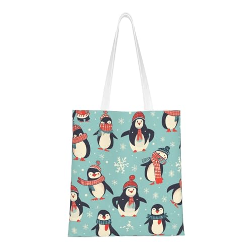 Winter-Weihnachtspinguin-Tragetasche für Damen, Segeltuch, Schultertaschen mit Taschen, Einkaufstasche, niedlich, wiederverwendbar, Einkaufstasche Winter-Weihnachtspinguin-Tragetasche für Damen, Segeltuch, Schultertaschen mit Taschen, Einkaufstasche, niedlich, wiederverwendbar, Einkaufstasche von BYPPJGH
