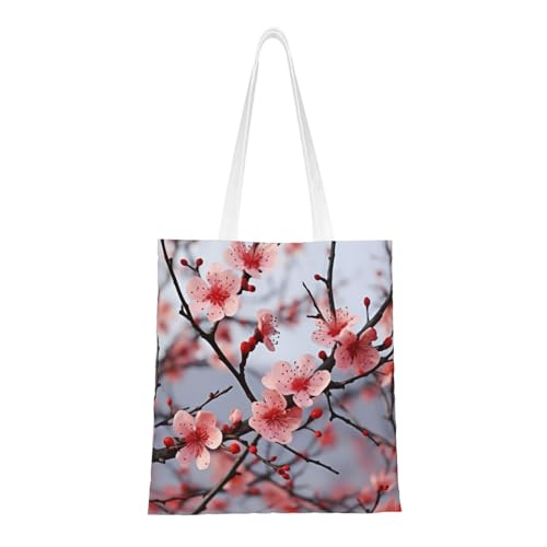 Zarte Kirschblüten-Tragetasche für Damen, Canvas-Schultertasche mit Taschen, Einkaufstasche, niedliche, wiederverwendbare Einkaufstasche Zarte Kirschblüten-Tragetasche für Damen, Canvas-Schultertasche mit Taschen, Einkaufstasche, niedliche, wiederverwendbare Einkaufstasche von BYPPJGH