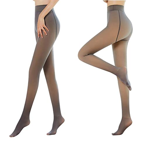 BYSN Perfect Legs Gefälschte Durchscheinende Warme Fleece Strumpfhose, Warme Fleece Gefütterte Strumpfhose für Damen -Thermo-Winterstrumpfhosen (Schwarz+Kaffee(320g)), BYS-002, Einheitsgröße von BYSN