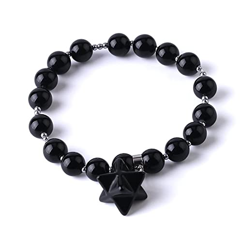YONGHONGKEJI Stein Armband Damen,7 Chakra Obsidian Perlen Naturedelstein Merkaba Anhänger Angst Armband Balance Elastischer Armreif Charme Schmuck Geschenk Für Männer Frauen von YONGHONGKEJI