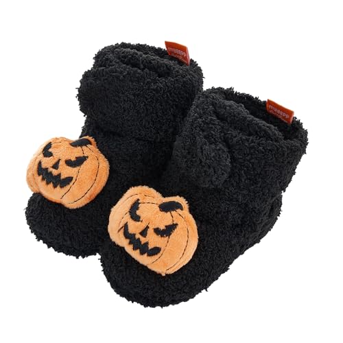 BYUSBAYA Weiche Fleece-Hausschuhe für Halloween, Babyschuhe, für Weihnachten, Kinderbett, Socken, für Herbst und Winter, warme Lauflernschuhe, Halloween, schwarz, 0-6 Monate von BYUSBAYA