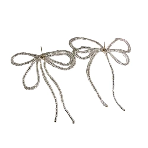 BYUTFA Leichte Luxus-Bowknot-Tropfen-Ohrringe, lange Quasten, Rocailles, Bogen-Ohrstecker für Frauen, modisch, elegant, Hochzeit, Schmuck, Geschenk von BYUTFA