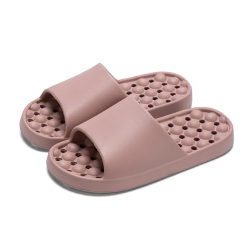 BYWXW Fussmassage Hausschuhe, Auslegung der Leckagelocher Badeschlappen Super Weich rutschfeste Unisex Strand Sandalen Indoor Slippers Dicke Sohle Duschsandale(Size:EU 38/39,Color:Rosa) von BYWXW