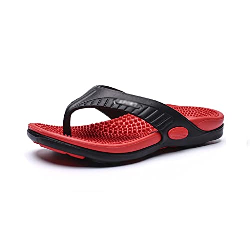 BYWXW Herren Flip-flops Massage Hausschuhe,Herren Zehentrenner Fussreflexzonen Massage Flip flops Schlappen Hausschuhe Sommer Freizeit Sandalen (Size:EU 43,Color:Rot) von BYWXW