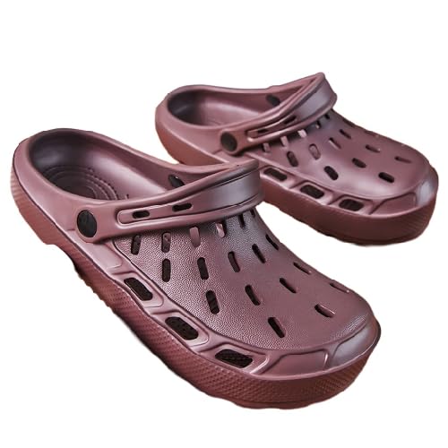 Herren Clogs Sommer Hausschuhe,mit Verstellbarem Fersenriemen Casual Dual Wear rutschfest Atmungsaktiv Strand Sandalen Gartenschuhe(Size:EU 44,Color:Braun) von BYWXW