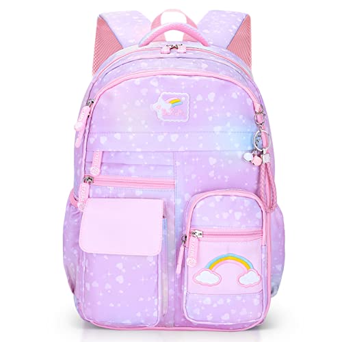 BYXEPA Schulrucksack Mädchen, 43x35x17cm Rucksack Mädchen, Rucksack Kinder Mädchen, Große Kapazität Schultasche mit Reflektierenden Streifen für Kinder 5-10 Jahre Alt von BYXEPA