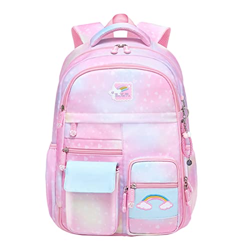 BYXEPA Schulrucksack Mädchen, 43x35x17cm Rucksack Mädchen, Rucksack Kinder Mädchen, Große Kapazität Schultasche mit Reflektierenden Streifen für Kinder 5-10 Jahre Alt von BYXEPA