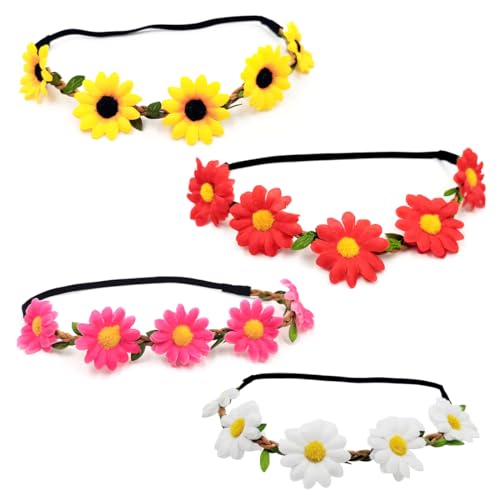 BYXG Blumen Haarband Damen Mädchen, Blumenkranz Kopfschmuck, Blumen Haarband Stirnband Blumenkranz Haarschmuck Kopfschmuck Bohemia Style Mädchen Damen, 4 Stück von BYXG