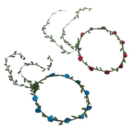 BYXG Blumenkranz Haare Blumenkrone Damen Mädchen Boho Blumen Haarband Braut Rosen Haarreif Stirnband mit Blättern Hochzeit Party Kommunion Geburtstag, Haarschmuck Kommunion Mädchen, 2 Stück von BYXG