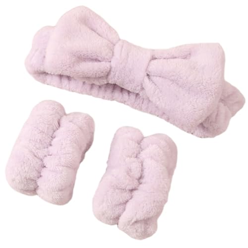 BYXG Haarband Kosmetik, Handgelenk Waschband, Abschmink Haarband, Haarband Damen, Spa Bowknot Haarbänder, Coral Fleece Makeup Bow Stirnband Elastic Cosmetic und 2 Handgelenkschlaufen, 3 Stück von BYXG