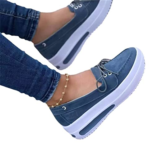 BYYLECL Damen Athletic Walking Schuhe Frau Keil Plateau Sneakers Tie-Up Slip-on Flache Schuhe Casual Canvas Low Top Dicke Sohle Schuhe von BYYLECL