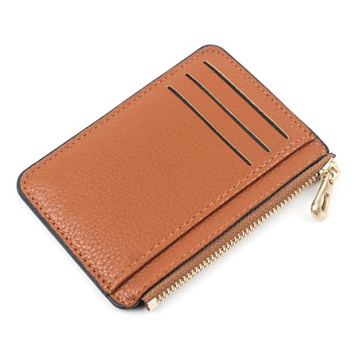 BYYLECL Damen Geldbörse mit Edelstahl Reißverschluss, PU Leder Akkordeon Geldbörsen Etui Kartenetuis mit 3 Fächern, coffee, 9x12x0.7cm von BYYLECL