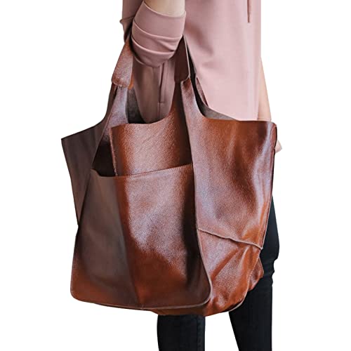 Große Tragetaschen für Damen, Hoboss und Schultertaschen, weiches Leder, Vintage, übergroße Einkaufstasche, leichte Arbeitstasche, große Kapazität, Handtaschen, 68 x 38 x 28 cm, Braun von BYYLECL