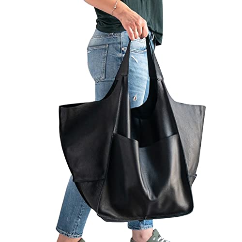 Große Tragetaschen für Damen, Hoboss und Schultertaschen, weiches Leder, Vintage, übergroße Einkaufstasche, leichte Arbeitstasche, große Kapazität, Handtaschen, 68 x 38 x 28 cm, Schwarz von BYYLECL