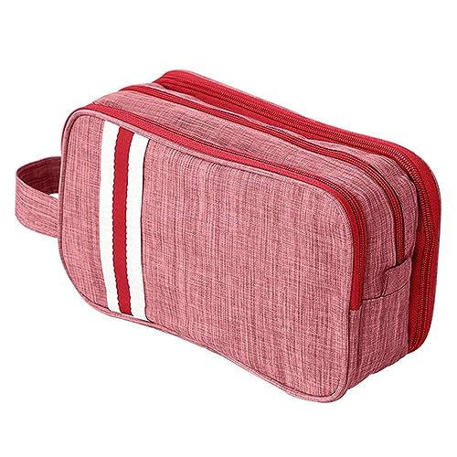 Kosmetiktasche mit großer Kapazität, wasserabweisend, tragbar, für Rasierer, trockene und nasse Trennung, Reise-Kosmetiktasche, Make-up-Tasche für Damen und Herren, rot, L von BYYLECL