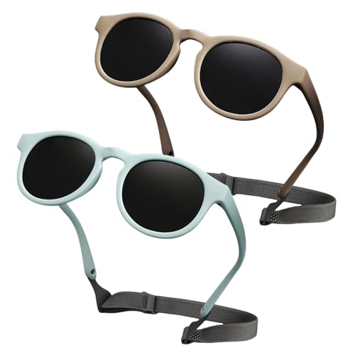 BYZESTY Baby Sonnenbrille 0-36 Monate, 2 Paar Kinder Sonnenbrille, Polarisierte Baby Sonnenbrillen mit Riemen Verstellbar, Polarisierte UV400 Schutz fur Jungen Mädchen von BYZESTY