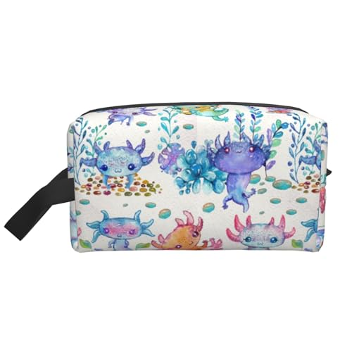 Aquarell-Kosmetik-Organizer mit süßem Axolotl und großer Kapazität, Reise-Make-up-Tasche für Frauen von BYwenhopnbs