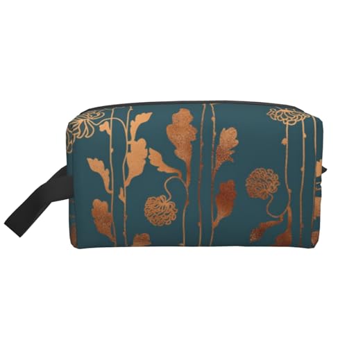 Art Deco Kupferblumen Kosmetik-Organizer mit großer Kapazität, Reise-Make-up-Tasche für Damen von BYwenhopnbs