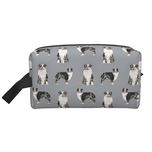 Australian Shepherd Blue Merle Dog Simple Grey Kosmetik-Organizer mit großer Kapazität, Reise-Make-up-Tasche für Frauen von BYwenhopnbs