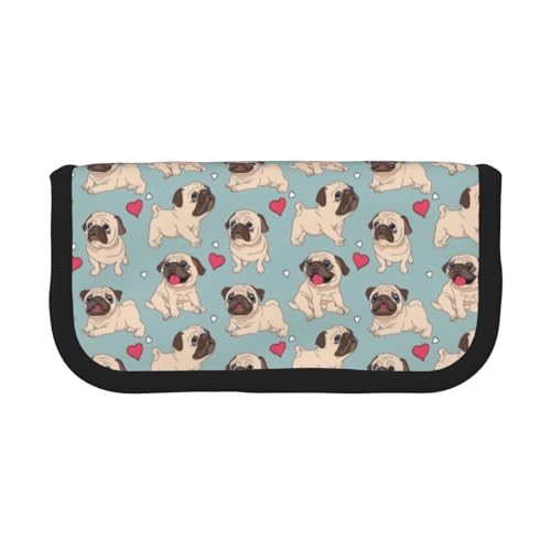 BYwenhopnbs Blauer Mops-Aufkleber, Federmäppchen mit großer Kapazität, Stiftetasche, Organizer aus Segeltuch, Bleistifttasche für Mädchen BYwenhopnbs Blauer Mops-Aufkleber, Federmäppchen mit großer Kapazität, Stiftetasche, Organizer aus Segeltuch, Bleistifttasche für Mädchen von BYwenhopnbs