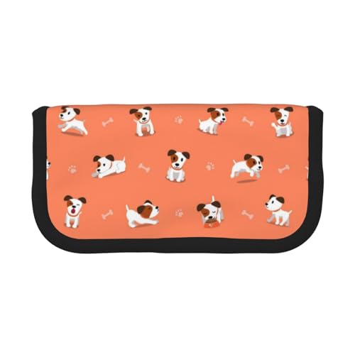 BYwenhopnbs Cartoon Jack Russell Terrier, Federmäppchen mit großer Kapazität, Stiftetasche, Organizer aus Segeltuch, Bleistifttasche für Mädchen von BYwenhopnbs