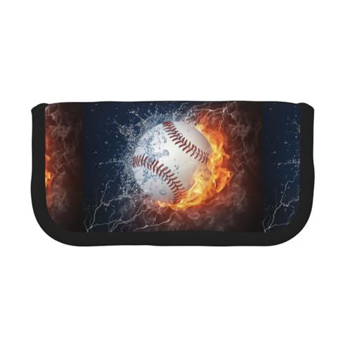 BYwenhopnbs EIN Bild eines Baseballs in Wasser und Feuer, Federmäppchen mit großer Kapazität, Stiftetasche, Organizer aus Segeltuch, Federmäppchen für Mädchen von BYwenhopnbs