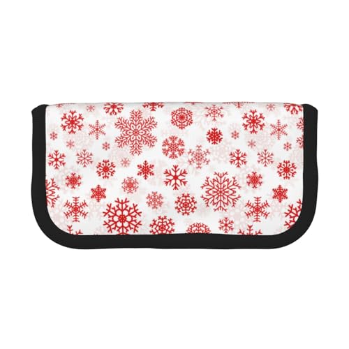 BYwenhopnbs Federmäppchen mit roter Schneeflocke und weißen Weihnachten, großes Fassungsvermögen, Stiftetasche, Organizer, Leinen, Federtasche für Mädchen von BYwenhopnbs