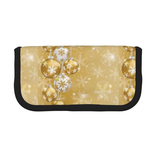 BYwenhopnbs Goldene Weihnachtskugel mit Schneeflocke, Weihnachten, Federmäppchen mit großer Kapazität, Stiftetasche, Organizer, Leinen, Federmäppchen für Mädchen von BYwenhopnbs