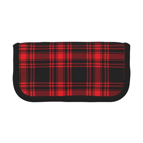 BYwenhopnbs Weihnachts-Federmäppchen mit rot-schwarzem Schottenkaro, großes Fassungsvermögen, Stiftetasche, Organizer, Leinen-Federmäppchen für Mädchen von BYwenhopnbs