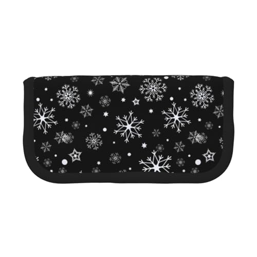 BYwenhopnbs Weihnachts-Schneeflocke, schwarzer Winter, Federmäppchen mit großer Kapazität, Stiftetasche, Organizer, Leinen, Federtasche für Mädchen von BYwenhopnbs