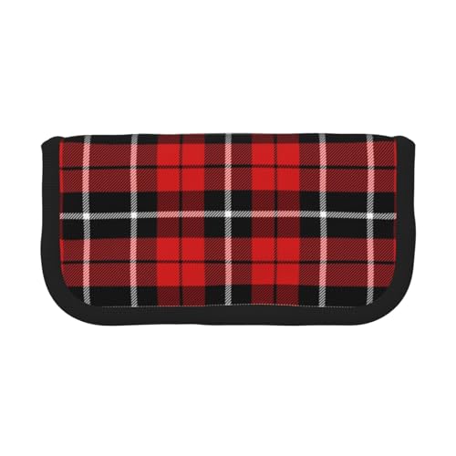 BYwenhopnbs Weihnachts-Tartan-rotes Plaid, Federmäppchen mit großer Kapazität, Stiftetasche, Organizer, Leinen-Federmäppchen für Mädchen von BYwenhopnbs